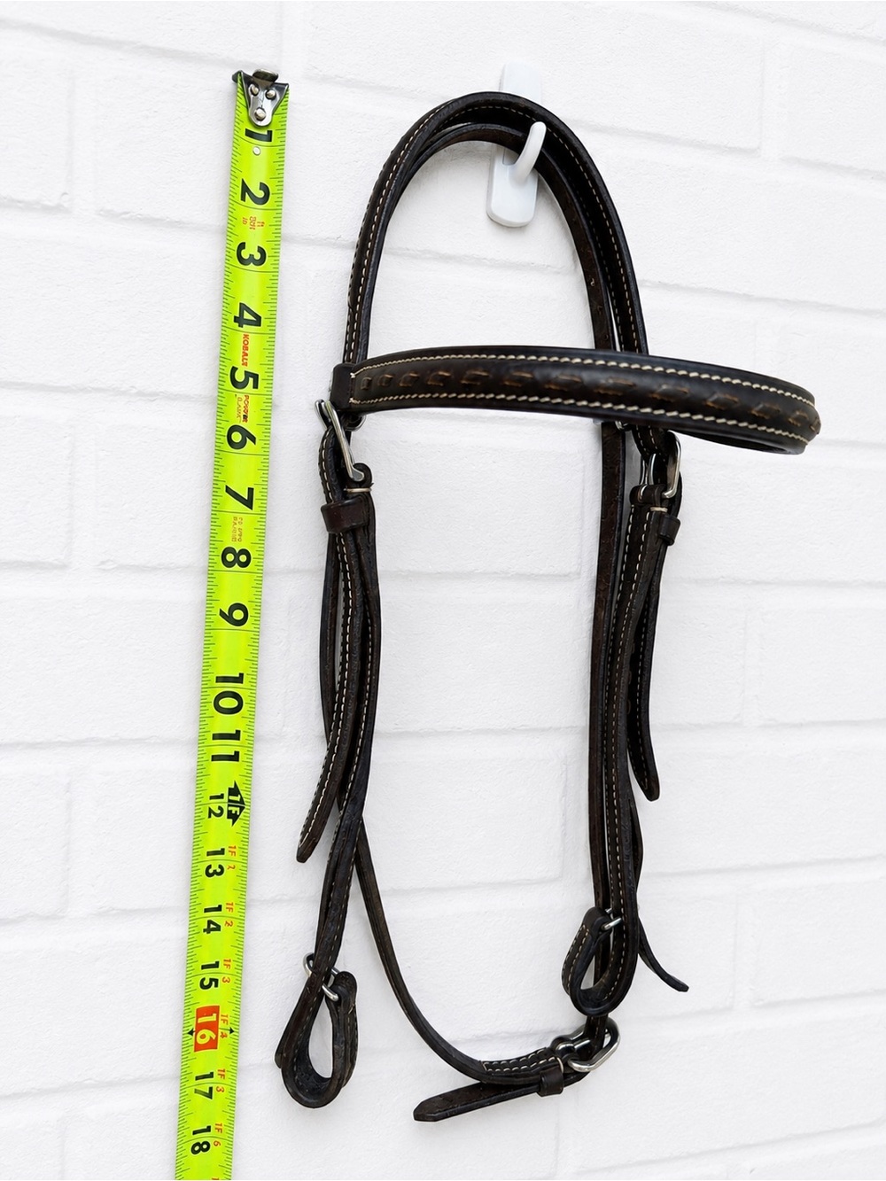 Dark Brown Leather Horse Bridle with Contrast Stitching with quick change - Picture 3 of 4